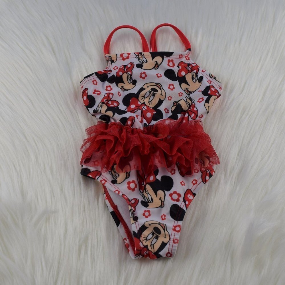Clearance!💎5/$25 Disney Minnie Mouse Red Ruffle Swimsuit Beach Swim 3/6 Mos